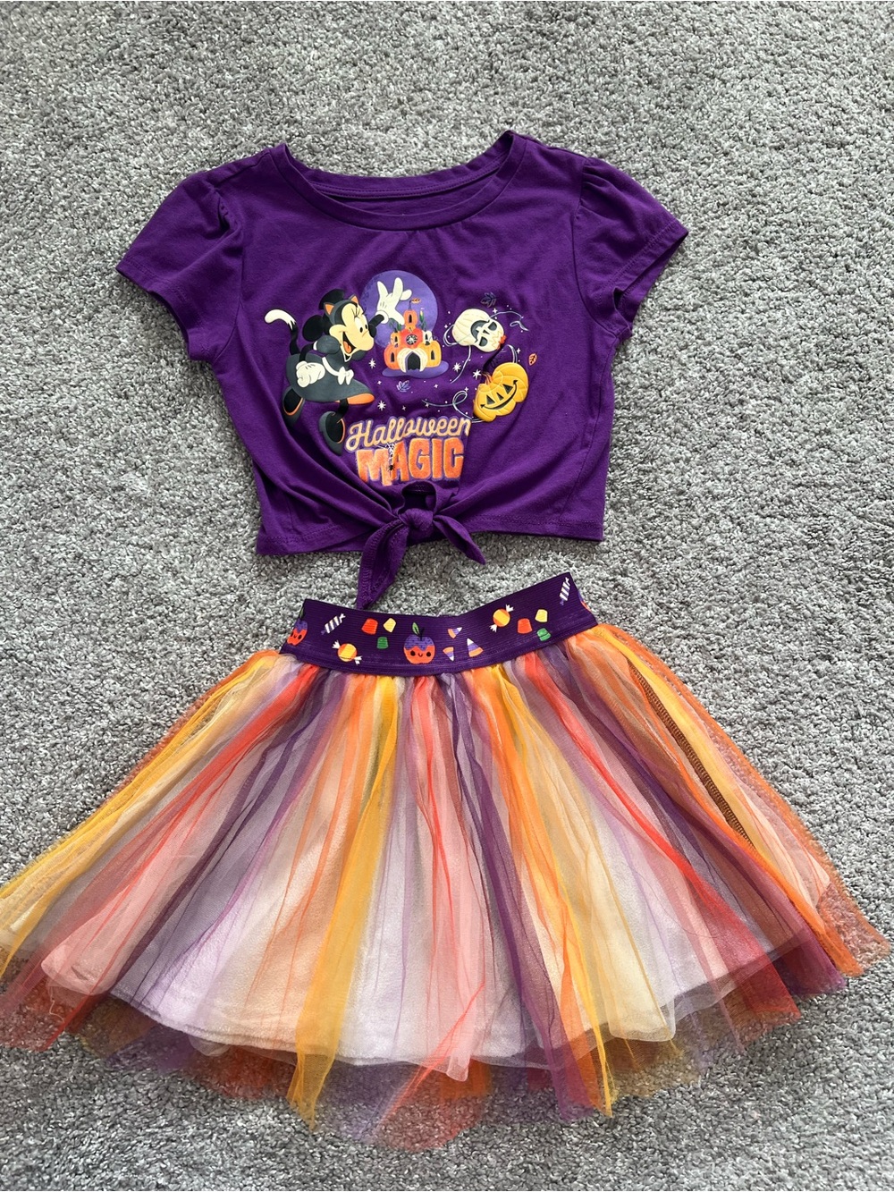 Disney Halloween Magic Girls Purple Top & Multi-Color Tulle Skirt Costume Set